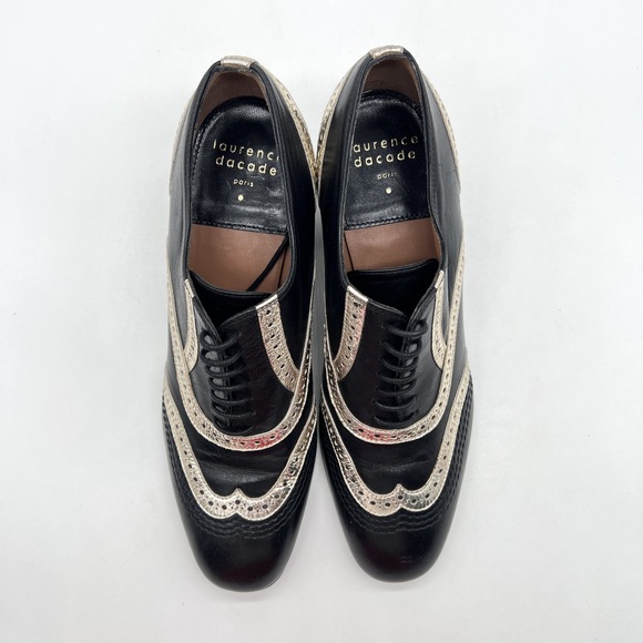 LAURENCE DACADE Victoria Heeled Lace Up Brogue Womens 38.5 Black Gold Leather - Picture 6 of 16